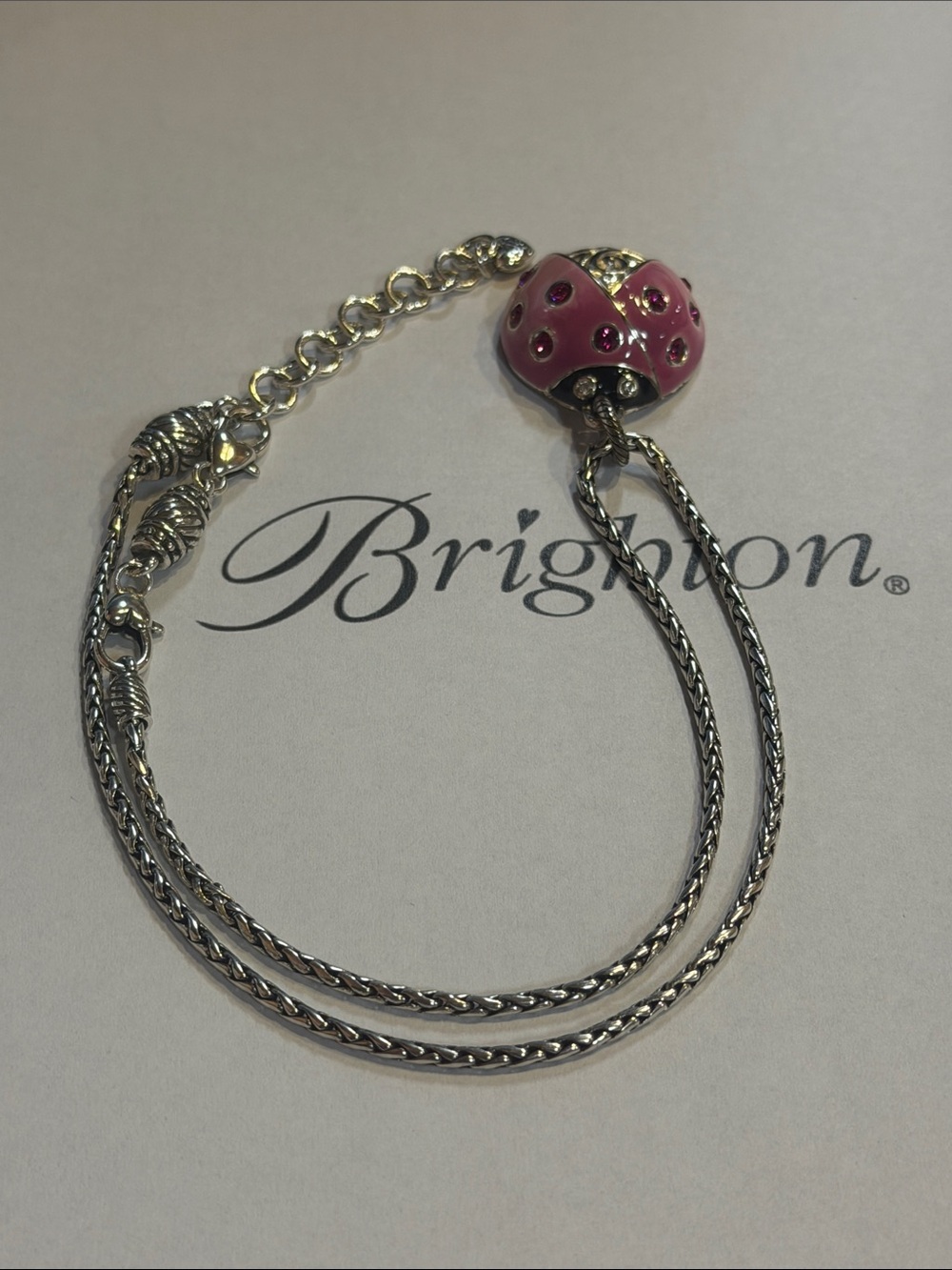 🐞Brighton SWAROVSKI CRYSTAL Pink Enamel Ladybug Pendant Necklace!